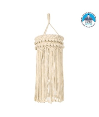 GloboStar® 36205 UGANDA Boho Καπέλο Φωτιστικού- Μακραμέ Πλεκτό Χειροποίητο Μπεζ Βαμβακερό Νήμα - Μ25 x Π25  x Υ70cm